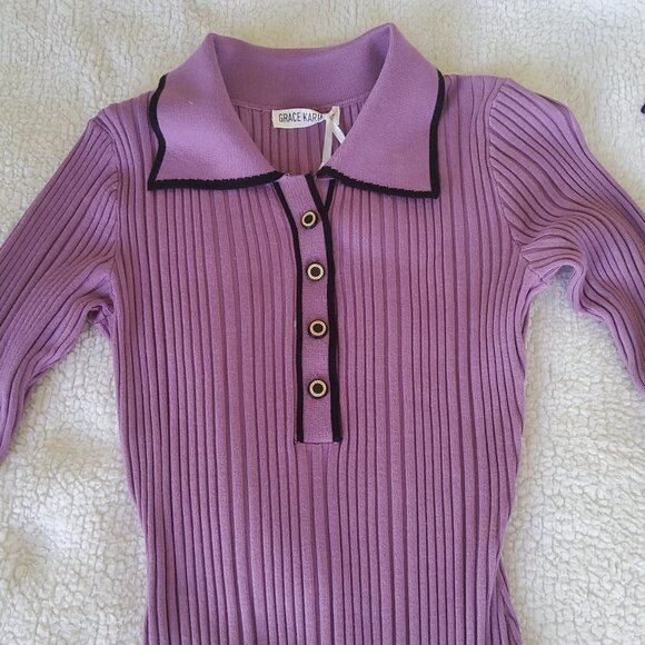 GRACE KARIN Long Sleeve Sweater Dress Button Knit Slim Fit Casual V Neck Bodycon - Picture 4 of 8